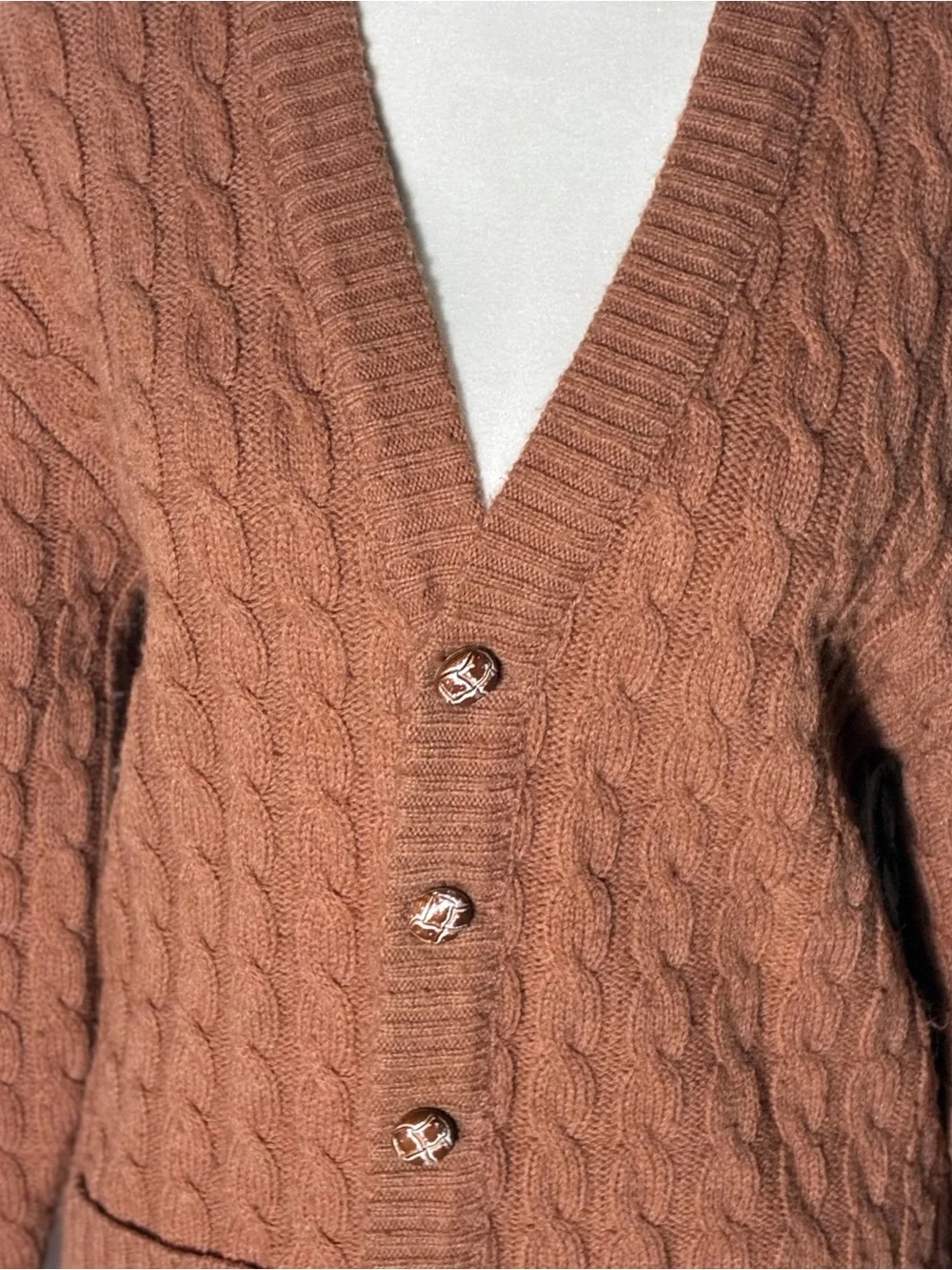 Lord Jeff vintage brown cable knot cardigan sweater Sz Medium